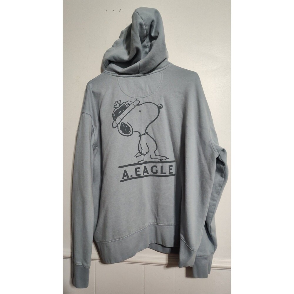 American Eagle Light Blue Relaxed Pullover Hoodie Snoopy Men’s Large Cotton Knit